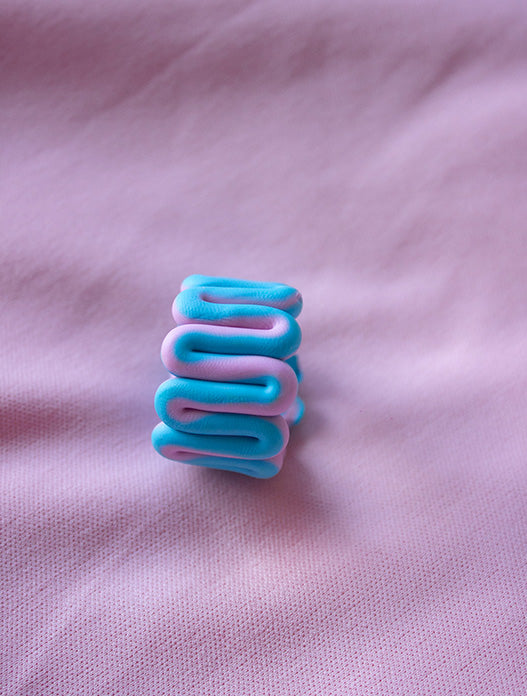 Anillo churrito azul y rosa