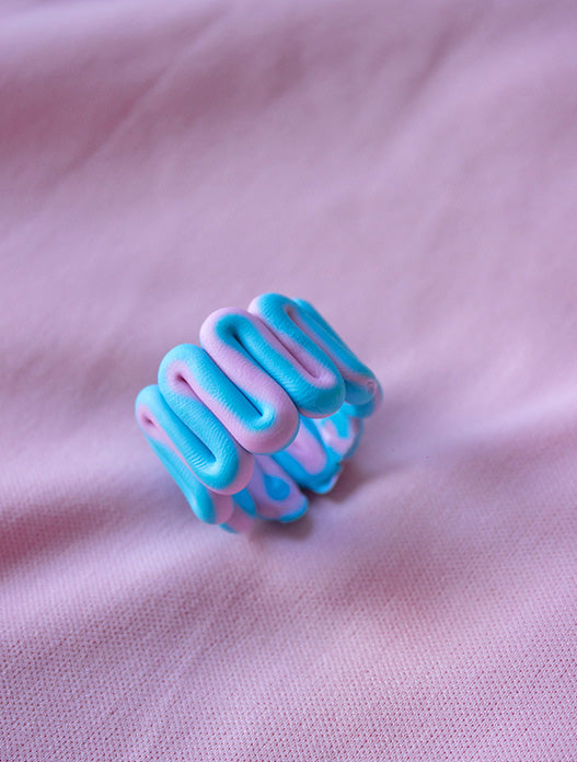 Anillo churrito azul y rosa